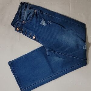 Women's Button Fly Distressed Jeans, Blue, Size Medium, NWOT